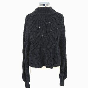 Free People Seasons Change Black Knit Cotton Sweater Size Small